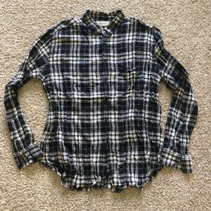 Saint Laurent Men’s Distressed Flannel ButtonDown